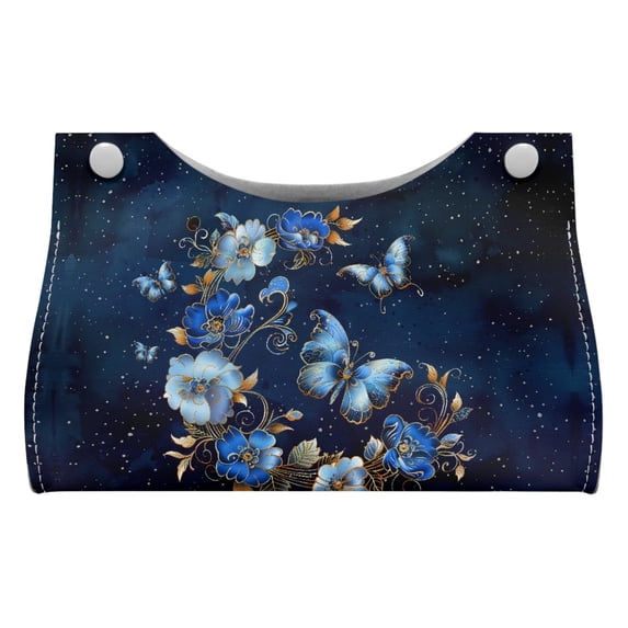 ZUXONGSY Butterfly Floral Tissue Box Cover PU Leather Household Tissue Holder with Buckle Fashion Tissue Cube Box Cover Waterproof Tissue Box Holder Home Accessories Decoration