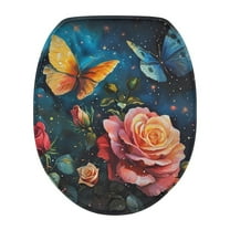 ZUXONGSY Butterfly Flower Flannel Toilet Cover Decorative Toilet Seat Covers Lids with Elastic Band Washable Toilet Lid Seat Protector Cover Fit Size 17.3 x 13 Inches Decoration for Bathroom