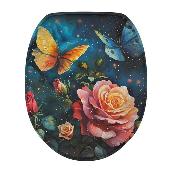 ZUXONGSY Butterfly Flower Flannel Toilet Cover Decorative Toilet Seat Covers Lids with Elastic Band Washable Toilet Lid Seat Protector Cover Fit Size 17.3 x 13 Inches Decoration for Bathroom