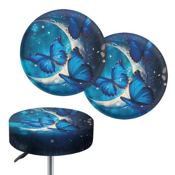 ZUXONGSY Butterfly Moon Round Stool Cover 2 Pack Soft Bar Stool Seat Cover Size M Round Stool Bench Cushion Slipcover with Elastic Bottom Home Stool Covers Daily Decor 13"-15"
