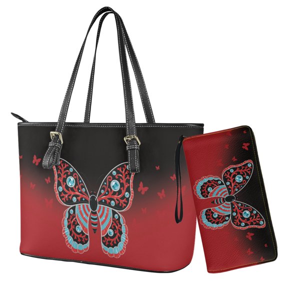 ZUXONGSY Butterfly Print Purse and Handbags Set for Women Leather Top Handle Shoulder Bag with Matching Wallet Satchel Purse Set Hobo Bag Clutch Slim Wallet for Shopping