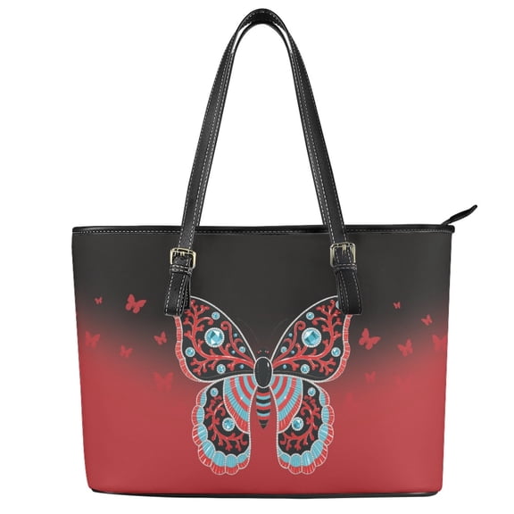 ZUXONGSY Butterfly Print Tote Bag for Women PU Leather Shoulder Bag Trendy Travel Purse with Zippered for Workout Dating