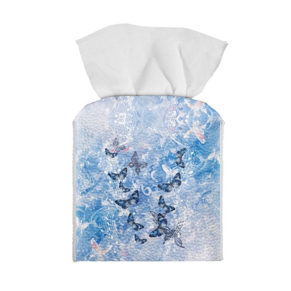 ZUXONGSY Butterfly Square Tissue Box Cover Marble Print PU Leather Tissue Box Modern Tissue Case Facial Paper Organizer Dispenser Easy to Clean Tissue Dispenser Kitchen Decor
