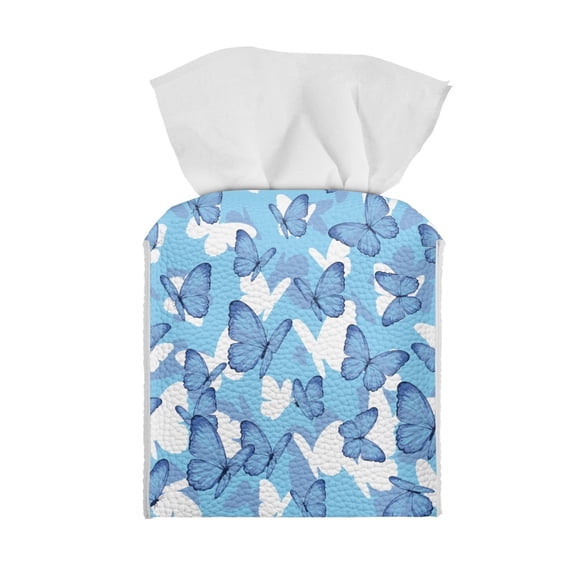 ZUXONGSY Butterfly Square Tissue Box Covers PU Leather Tissue Cube Box Cover Easy to Carry Facial Tissue Case Replacement Tissue Cover Cube Cover for Home Bathroom Decorative Covers
