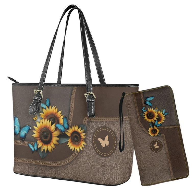 ZUXONGSY Butterfly Sunflower Print Wallet and Purse Set Floral
