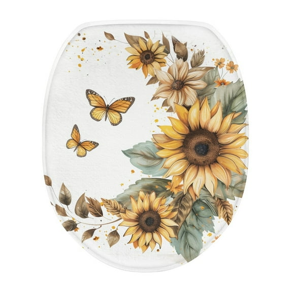 ZUXONGSY Butterfly Sunflower Toilet Lid Covers Washroom Toilet Bowl Dust Cover with Elastic Band Decorative Toilet Seat Covers Lids Fit Size 17.3 x 13 Inches Home Decor