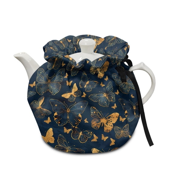 ZUXONGSY Butterfly Tea Pot Cozies Double-Sided Teapot Cover with Elastic Band Drawstring Breakfast Warmer Dust Proof Teapot Cover Insulation And Keep Tea Warm Home Party Decor