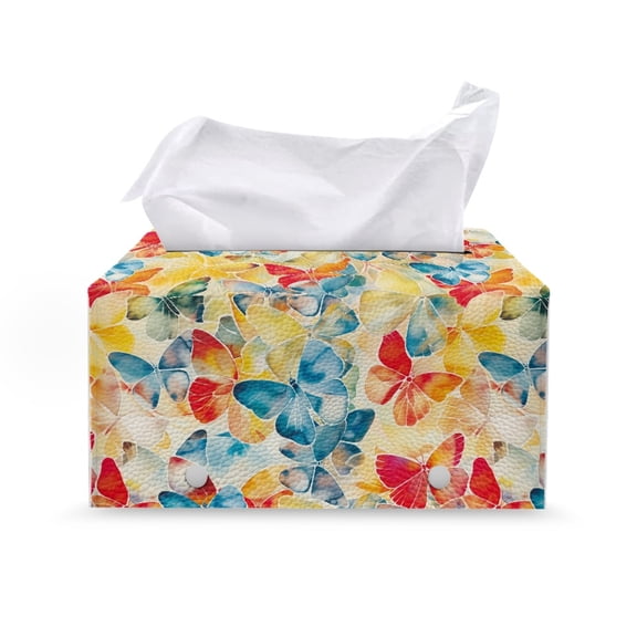 ZUXONGSY Butterfly Tissue Box Covers Modern PU Leather Tissue Box Holder with Buckle Customized Printed Tissue Cover Removable Tissue Box Holder Stylish Home Decor