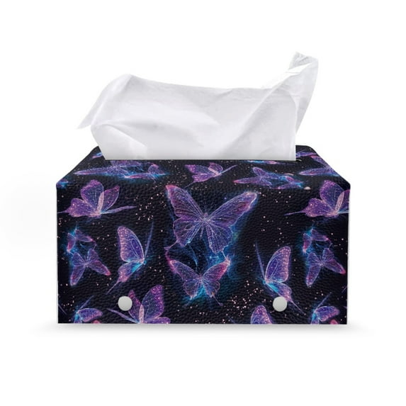 ZUXONGSY Butterfly Tissue Box Covers Rectangle PU Leather Tissue Cube Box Cover with Snap Button Decorative Holder Organizer Wear Resistant Aesthetic Decor for Women Men