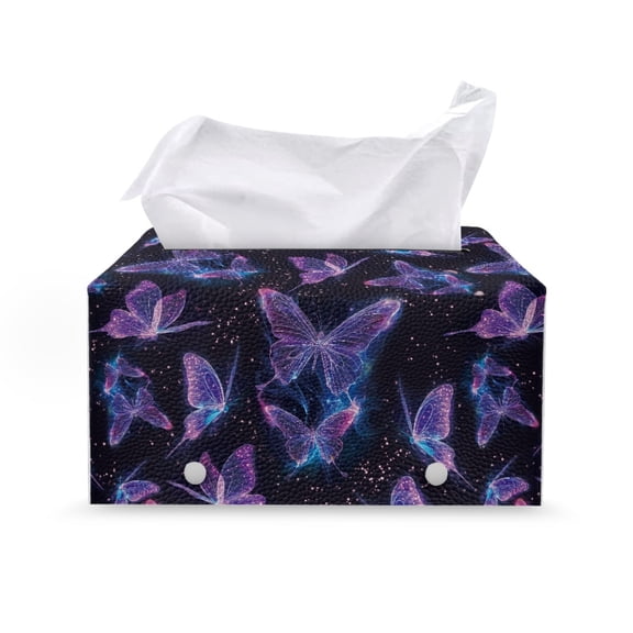 ZUXONGSY Butterfly Tissue Box Covers Rectangle PU Leather Tissue Cube Box Cover with Snap Button Decorative Holder Organizer Wear Resistant Aesthetic Decor for Women Men