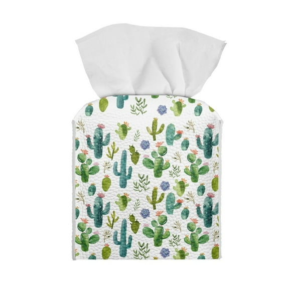 ZUXONGSY Cactus Square Tissue Box Covers Modern PU Leather Tissue Box Holder Customized Printed Tissue Cover Waterproof Tissue Cover Bedroom Office Desk Accessories