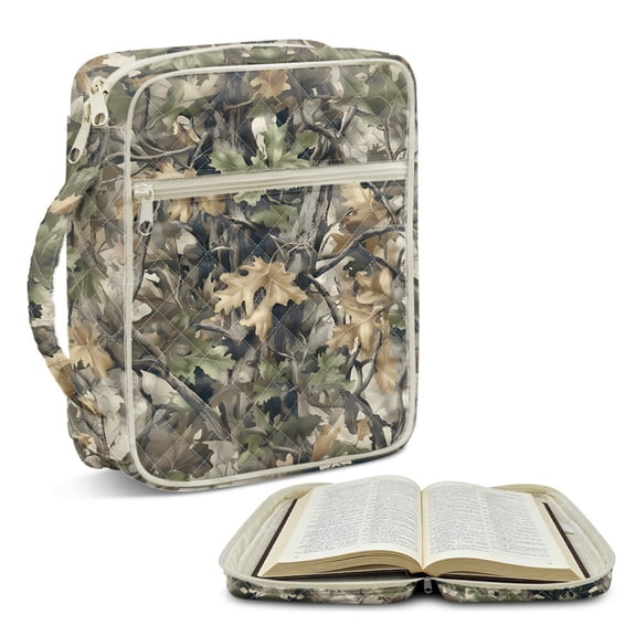ZUXONGSY Camo Forest Print Bible Cover for Women Quilted Bible Carrier Lightweight ChuZU Bag with Multiple Pockets Christian Gift for Essentials
