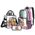 thumbnail image 1 of ZUXONGSY Capybara Book Print Stadium Approved Clear Backpack Set, 3 Piece Heavy Duty Transparent Bags with Lunch Bag & Pencil Case, for Concerts, Sports, Work, School, 1 of 5
