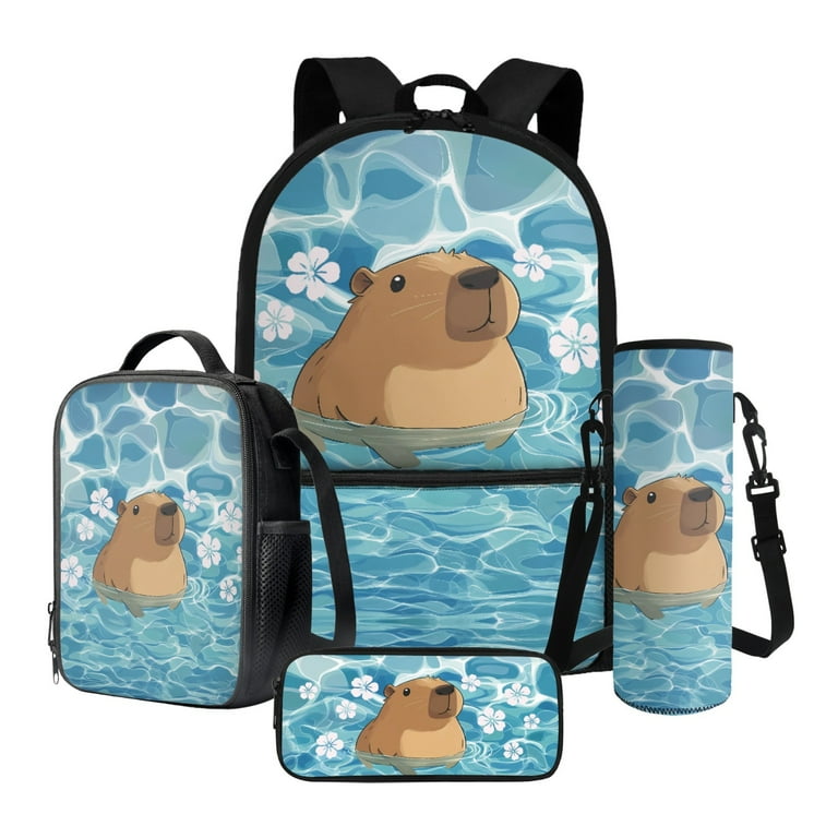 ZUXONGSY Capybara Water Wave Cherry Blossom Print Backpack with