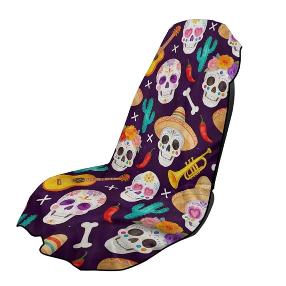 ZUXONGSY Car Seat Cover Towel Sugar Skull Sombrero Purple Print Cars Sport Towel Seat Cushion Non-Slip Auto Seat Towel Covers for After Gym Workout, Running, Beach Sports