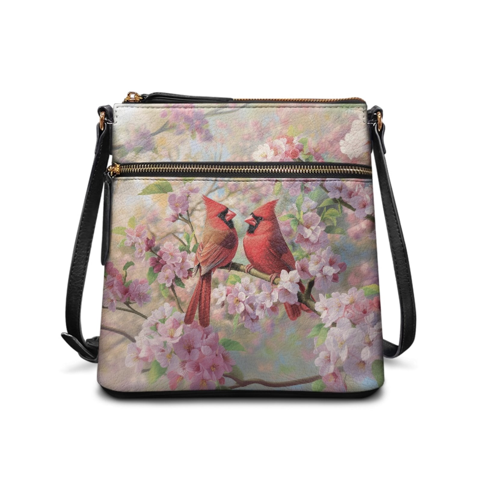 ZUXONGSY Cardinal Cherry Blossom Print Leather Crossbody Bags for Women Lightweight Travel Bag purpose Shoulder Purse Bag Messenger Bag with Adjustable Strap for Working Dating