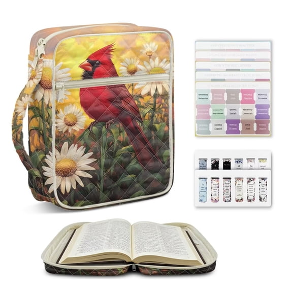 ZUXONGSY Cardinal Daisy Sunset Print Bible Case for Women Quilted Bible Cover Portable ChuZU Bag with Tabs & Durable Handle Christian Tote Bag for Daily Use, ChuZU