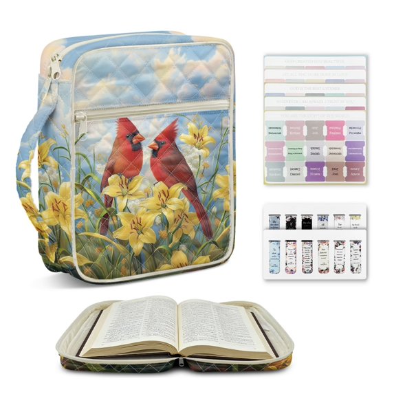 ZUXONGSY Cardinal Lily Flower Print Bible Cover for Women Quilted Bible Case Stylish ChuZU Bag with Tabs & Durable Handle Christian Gift for Religious, Study, Gift