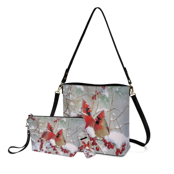 ZUXONGSY Cardinal Snowflake Print Lightweight Top-Handle Crossbody Bag for Women with Makeup Organizer and Lip Balm Holster, Features a Travel Toiletry Case for Work Dating