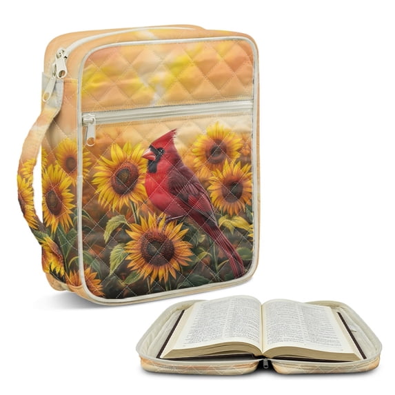 ZUXONGSY Cardinal Sunflower Print Bible Cover for Women Portable Bible Protective Carrier Lightweight Christian Tote Bag with Handle Handbag for Study