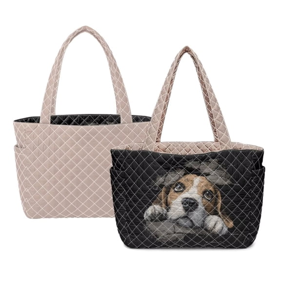 ZUXONGSY 3D Beagle Dog Print Fashion Reversible Tote Bag for Women – Lightweight Quilted Shoulder Bag with Trendy Prints & Classic Side, Camel