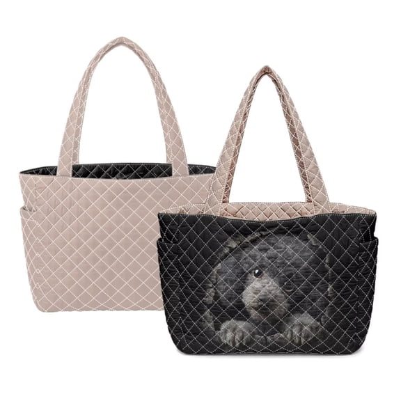 ZUXONGSY 3D Poodle Dog Print Women's Quilted Reversible Tote Bag – Large Capacity 15" Laptop Shoulder Bag, Lightweight Stitching Handbag for Work, Travel, Daily Use, Camel