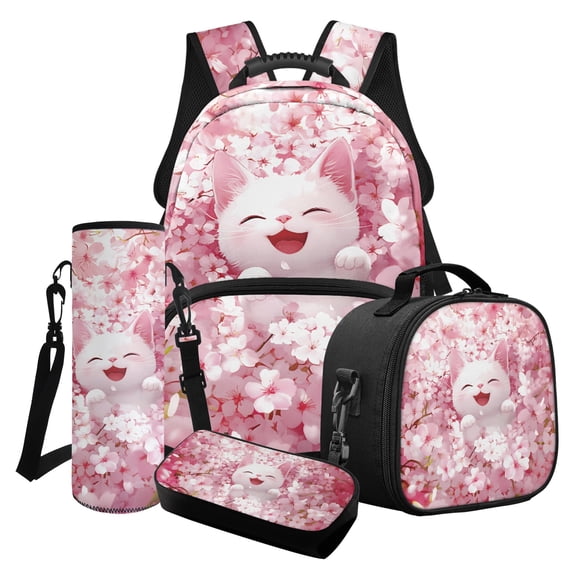 ZUXONGSY Cat Book Print Backpack for Girls 17 Inches Schoolbag with Lunch Bag Pencil Case and Water Bottle Holder, Travel Outdoor Daypack College School Bag