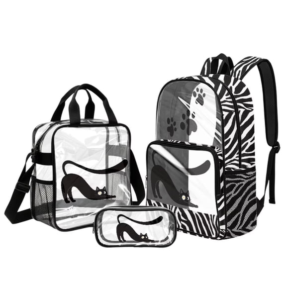 ZUXONGSY Cat Daisy Print Clear Backpack 3 Piece Set for School, Transparent Bookbag with Mesh Pockets, Lightweight Clear Backpack for Student Daily Use