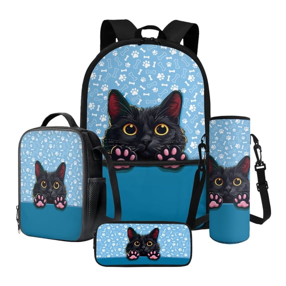 ZUXONGSY Cat Paw Bone Print 4 Pieces Kid Backpack Bookbag Sets with Lunch Bag Pencil Case and Water Bottle Holder School Bag Travel Daypack Preschool Elementary Bookbag Back to School Supplies
