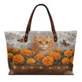 thumbnail image 1 of ZUXONGSY Cat Peony Butterfly Print Top Handle Bag for Women Fashion Pu Leather Tote Handbag Lightweight Weekender Bag with Zipper for Excursions Shopping, 1 of 6