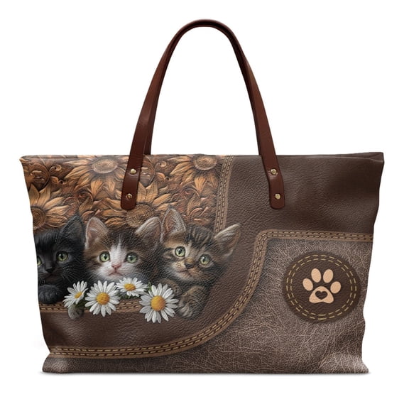 ZUXONGSY Cat Sunflower Print Handle Handbag for Women Pu Leather Top Handle Tote Bag Large Capacity Shoulder Bag with Inner Pocket for Shopping Work Business