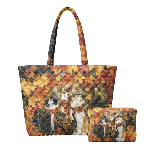 ZUXONGSY Cats Turkey Autumn Purses and Handbags Set, Polyester Quilted ...