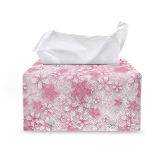 ZUXONGSY Cherry Blossom Tissue Box Cover Customized Printed Tissue Cover with Buckle Rectangular PU Long Tissue Box Cover Replacement Tissue Box Holder for Car Bathroom
