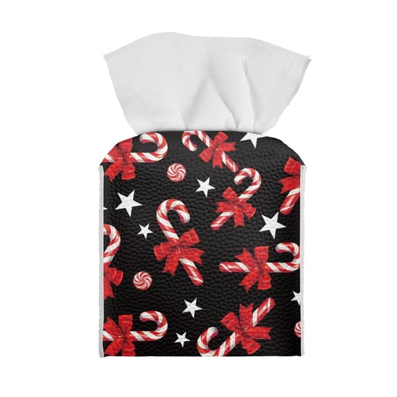 ZUXONGSY Christmas Candy Square Tissue Box Cover 2 Pack PU Leather Household Tissue Holder Decorative Tissue Organizer Waterproof Tissue Cover Christmas Gifts to Friends Family