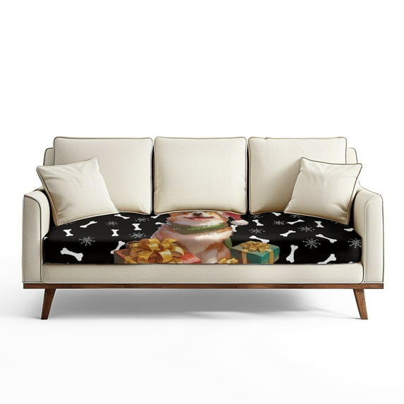 ZUXONGSY Christmas Corgi Couch Cushion Cover Sofa Seat Cushion Slipcovers Individual Couch Cushion Covers Couch Cushion Dust Cover for Upholstered Furniture Xmas Decoration 3 Seater