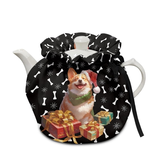 ZUXONGSY Christmas Corgi Tea Cozy Tea Pot Cozies Double-Sided with Elastic Band Drawstring Thicken Kettle Dust Cover for Kitchen Easy to Clean Teapot Protector Xmas Decoration