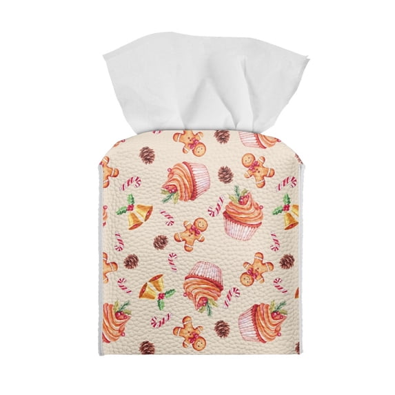ZUXONGSY Christmas Cupcake Square Tissue Box Cover 2 Piece Decorative Tissue Boxes Covers PU Leather Tissue Box Cover Leather Tissue Holder for Bathroom Christmas Home Decoration