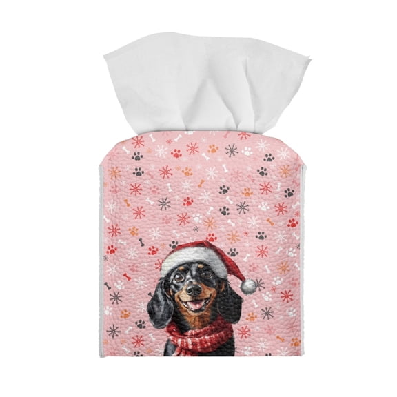 ZUXONGSY Christmas Dachshund Square Tissue Box Cover PU Leather Tissue Cube Box Stylish Tissue Box Cover Customized Printed Tissue Cover Christmas Bathroom Tissue Box Holder