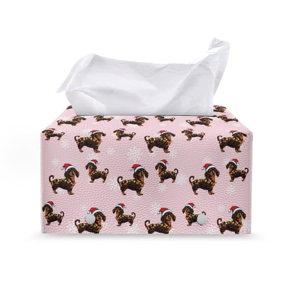 ZUXONGSY Christmas Dachshund Tissue Box Cover PU Leather Rectangular Tissue Box with Buckle Fashion Tissue Box Customized Printed Tissue Cover Christmas Home Decoration