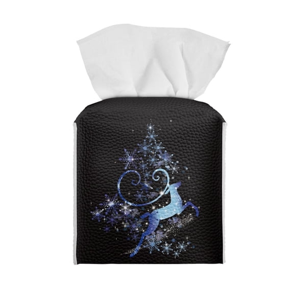 ZUXONGSY Christmas Deer Square Tissue Box Covers 2 Packs PU Leather Tissue Cube Box Cover Dustproof Leather Tissue Box Cover Stylish Paper Towel Box Cover Christmas Home Decoration