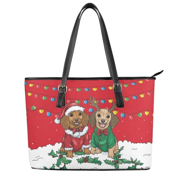 ZUXONGSY Christmas Dog Print Top Handle Bag for Women Portable Travel Purse Trendy Satchel Handbags with Handle for Business Shopping
