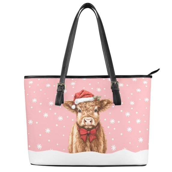ZUXONGSY Christmas Highland Cow Print Handbag for Women Portable Top Handle Tote Bag Trendy Satchel Handbags with Zippered for Workout Dating