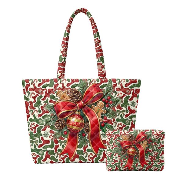 ZUXONGSY Christmas Holiday 2 Piece Quilted Shoulder Bags Spacious Sturdy for Business Polyester Women's Quilted Bag