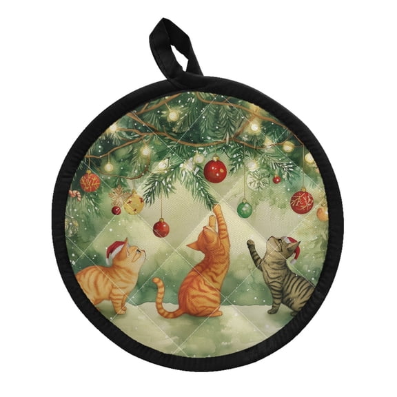 ZUXONGSY Christmas Pot Holder Cat Round Oven Gloves and Potholder in One Easy to Clean Snails Pot Holders Reusable Kitchen Organizer Microwave BBQ Hotpads Xmas Kitchen Decoration