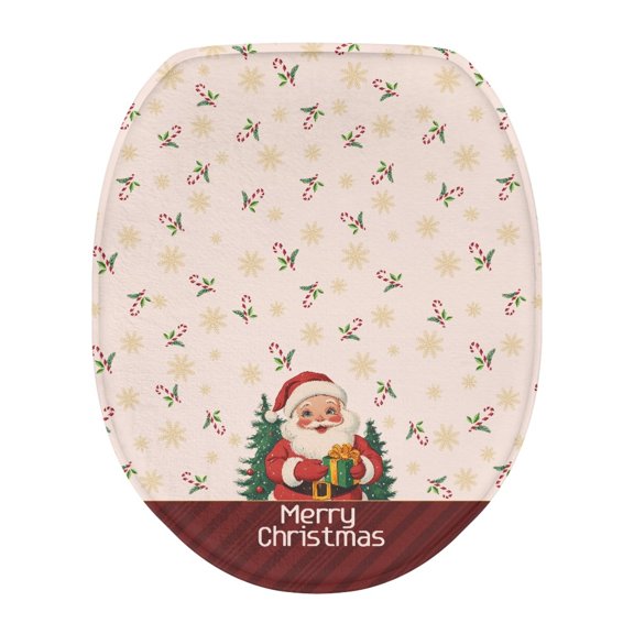 ZUXONGSY Christmas Santa Claus Toilet Lid Dust Cover Soft Skin Friendly Toilet Protective Cover Fits Most Toilet Lids Candy Easy to Install Toilet Lid Cover for All Ages Xmas Decor