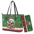 thumbnail image 1 of ZUXONGSY Christmas Sloth Print Womens Wallet and Purse Set Tote Bag Hobo Shoulder Handbag with Matching Purse Pu Leather Top Handle Handbag, 1 of 4