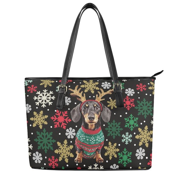 ZUXONGSY Christmas Snowflake Dachshund Print Handbag for Women Fashion Top Handle Satchel Multifunctional Work Bag with Zippered for Workout Dating