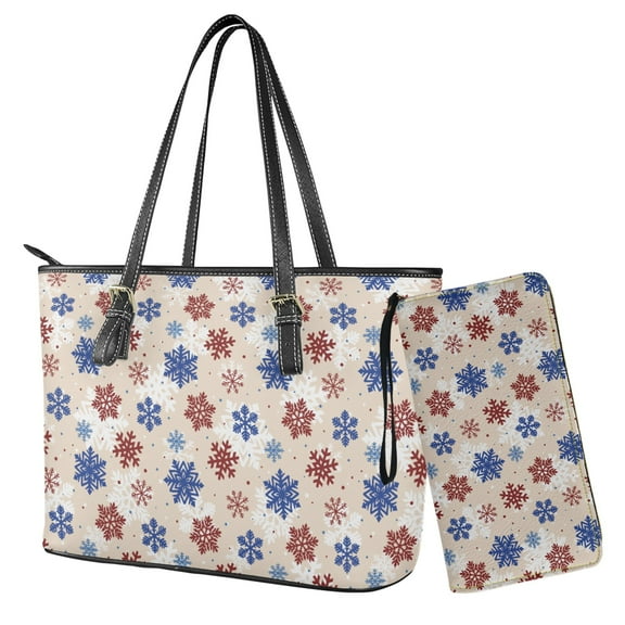 ZUXONGSY Christmas Snowflake Print Handbag and Wallet Set Womens Purse and Wallet Set Lightweight Hobo Satchels Top Handle Tote Bag with Matching Clutch Purse