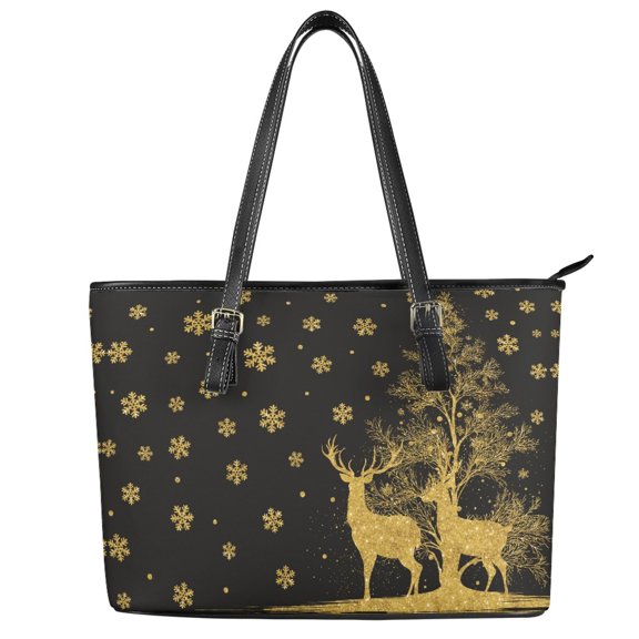 ZUXONGSY Christmas Snowflake Reindeer Print Top Handle Bag for Women Practicality Shoulder Bag Casual Travel Purse with Zip Compartments for Daily Use Work