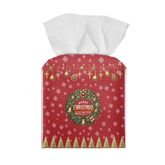ZUXONGSY Christmas Snowflakes Square Tissue Box Cover PU Leather Tissue Box Paper Towel Box Cover Modern Tissue Case Facial Paper Organizer Dispenser Christmas Home Decoration